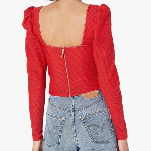 NWT Guess Y2K Coquette Scarlet Red Corset Bustier Mesh Zipper Top Puff Sleeve XL - Picture 2 of 13